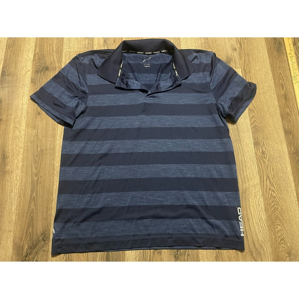 HEAD Shirt, Boy's Size Medium, Blue, Striped, Short Sleeve, Polo Shirt